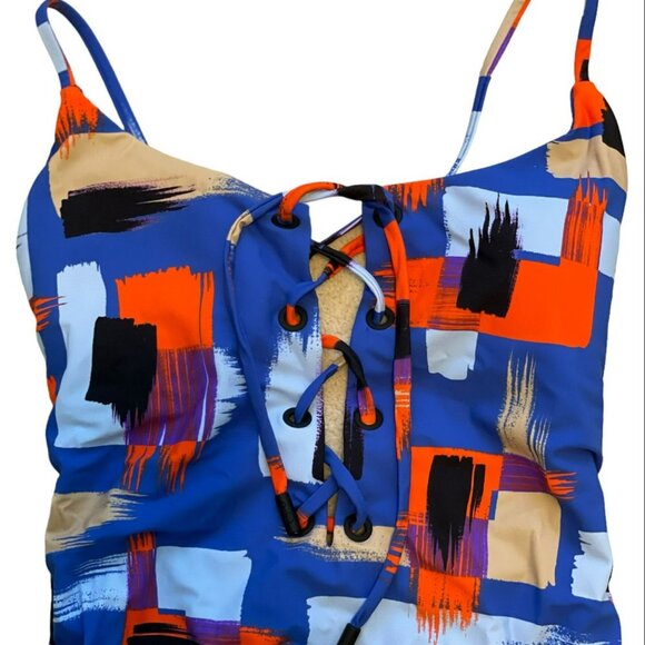Red Carter Rio Abstract Print One Piece Lace Up Swimsuit women's size M … - Picture 3 of 11